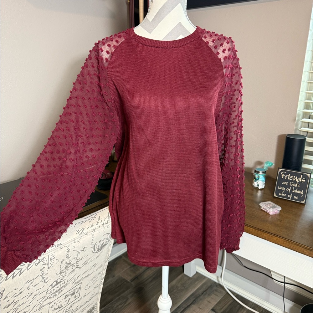 Red Boxy Embellished Blouse with Blouses Sleeves